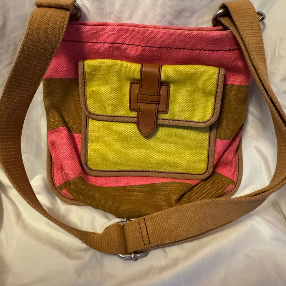 Fossil Pink🌸& Yellow🍋Canvas Crossbody Bag
